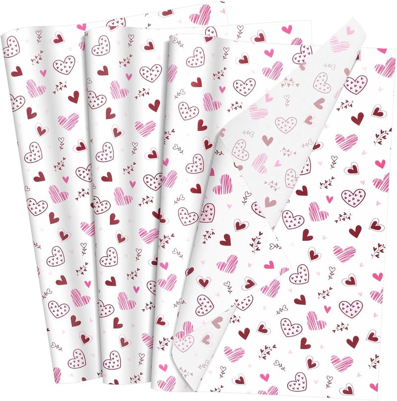 Ethanberg 60 Sheets Gift Wrapping Tissue Paper Bulk, Pink Heart Blossom Tissue Paper for Gift Bags, Decorative Art Papers for DIY Crafts Wedding Birthday Baby Showers Holiday Party Decor, 20x14 Inches - Image 1